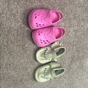 Infant Pink Slip-On Water Shoes and Metallic Gold Moccasins - Baby Set binD d5
